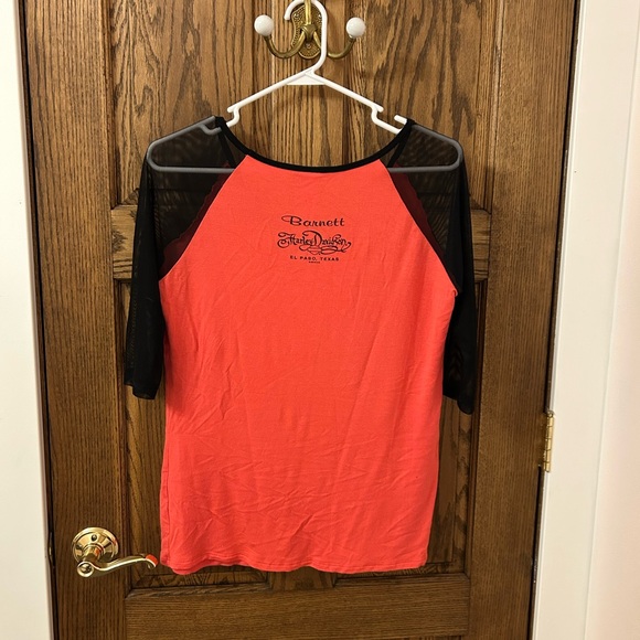Harley-Davidson El Paso Red and Black Mesh Bejeweled Quarter Sleeve Top Large - Picture 7 of 8